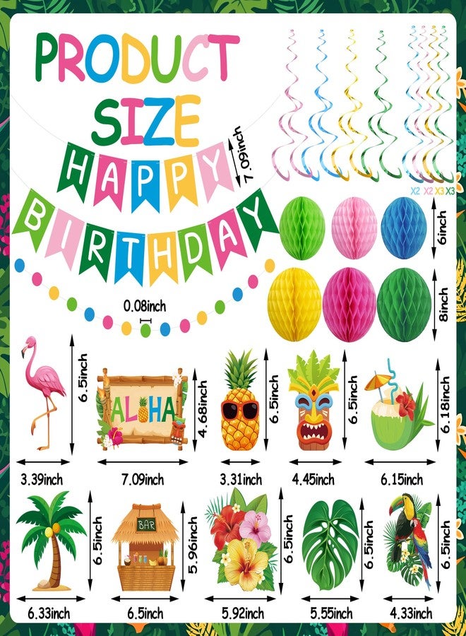 Maniaacer Hawaiian Luau Birthday Party Decorations Hawaiian Happy Birthday Banner with Honeycomb Balls Tropical Aloha Party Hanging Swirls Colorful Circle Dots Garland for Summer Beach Pool Luau Tiki Supplies - Image 2