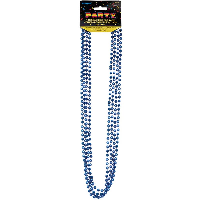 Unique Metallic Blue Plastic Bead Necklaces  32 4 Count  Perfect for Parties Birthdays  New Years Eve Events