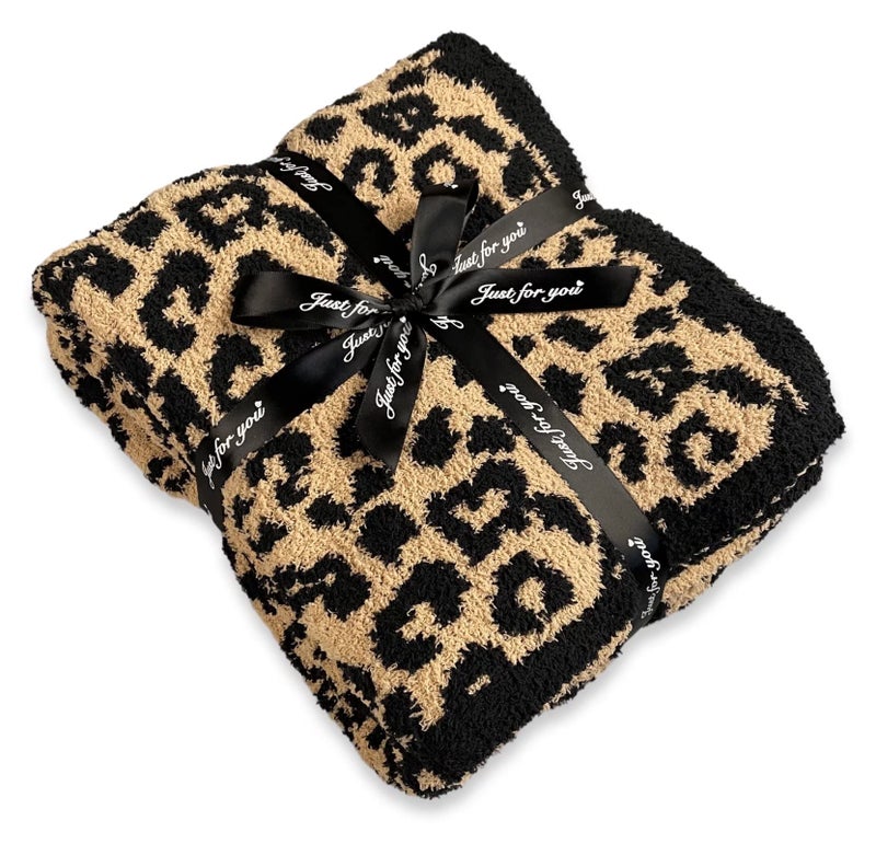Fluffy Leopard Knitted Throw Blanket for Couch Lightweight Soft Plush Fluffy Warm Cozy 50x60inchPerfect for Bed SofaLeopard