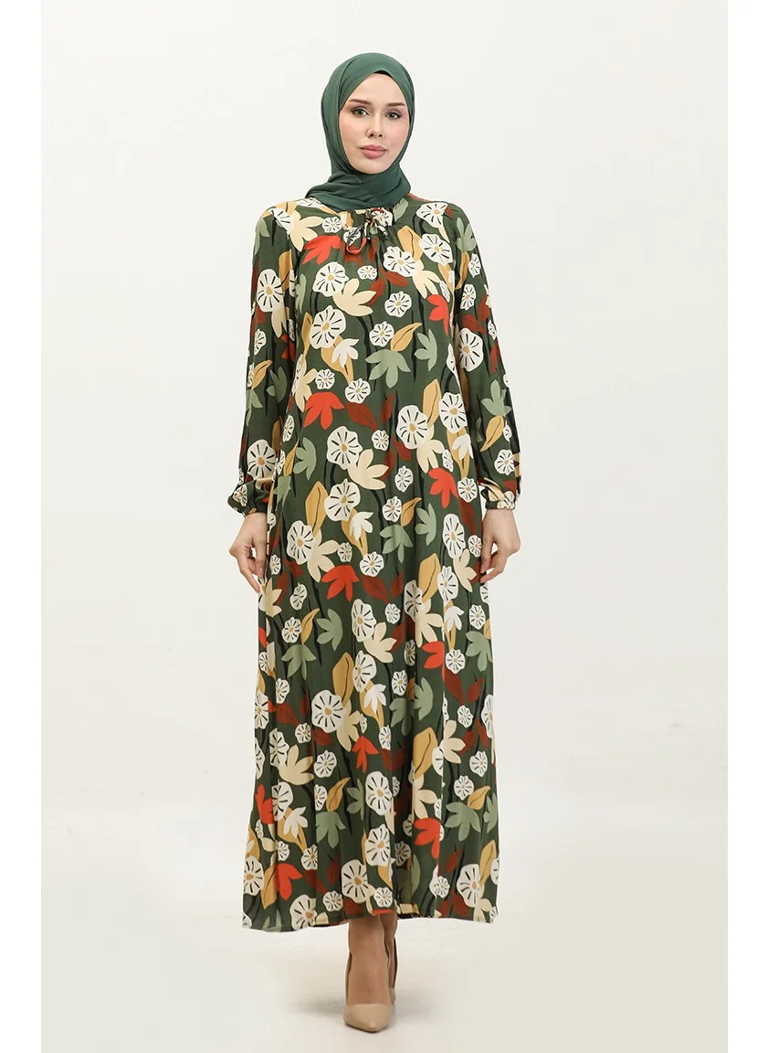 سيفا ميرفي Plus Size Patterned Viscose Dress 44851G-03 Khaki Green