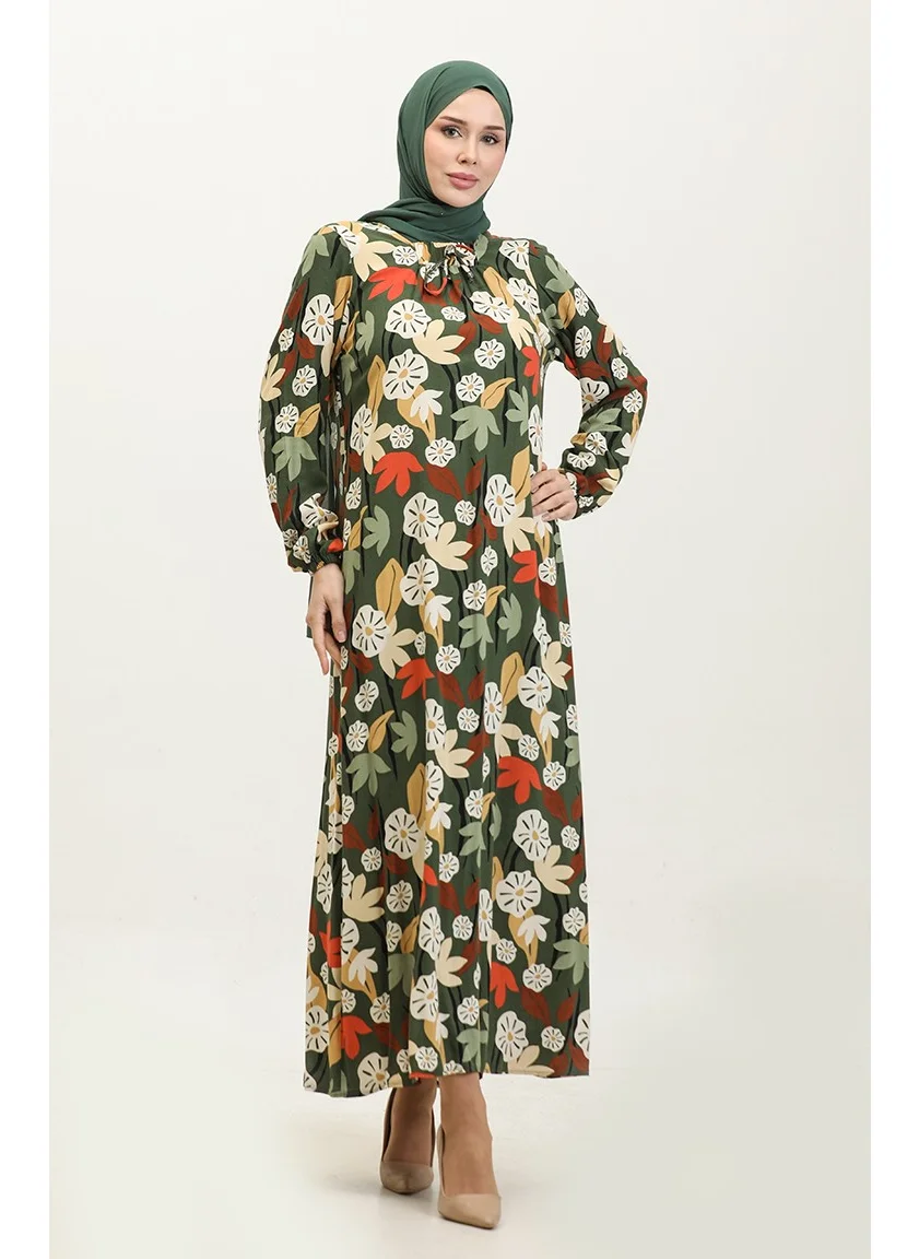 سيفا ميرفي Plus Size Patterned Viscose Dress 44851G-03 Khaki Green