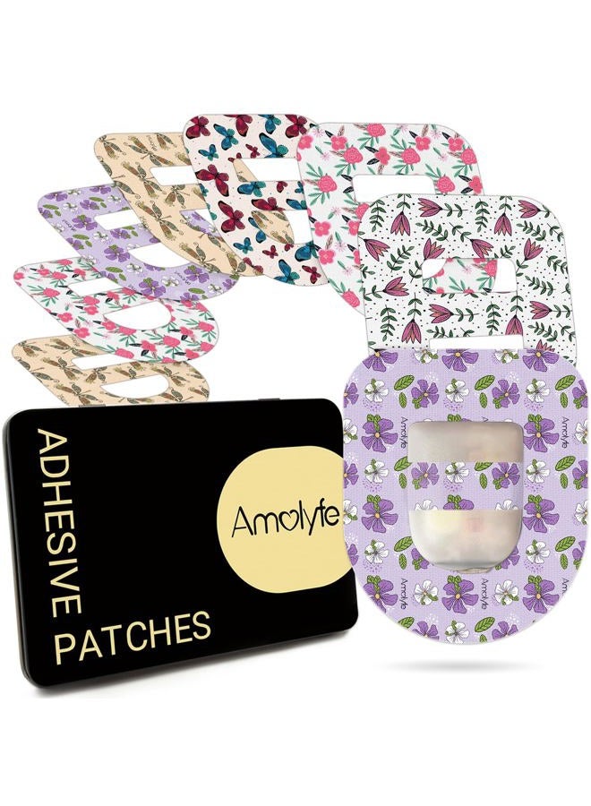 Amolyfe Omnipod 5 Adhesive Patches Waterproof, 20 Pack Omnipod Overpatches with Stretchable Strap, Breathable, Long-Lasting Medical Adhesive, Premium Hinged Tin (Flower) - Image 1