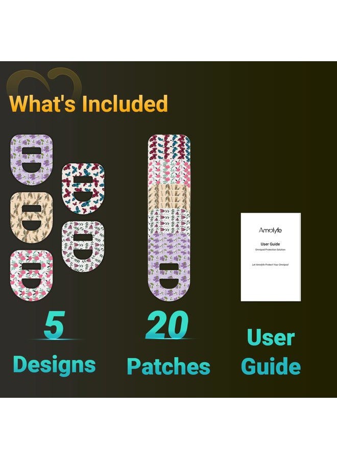 Amolyfe Omnipod 5 Adhesive Patches Waterproof, 20 Pack Omnipod Overpatches with Stretchable Strap, Breathable, Long-Lasting Medical Adhesive, Premium Hinged Tin (Flower) - Image 2