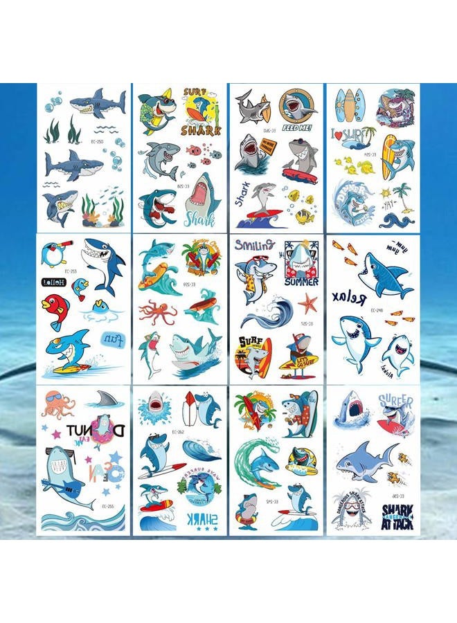 Ooopsiun Shark Temporary Tattoos for Boys - 12 Sheets Ocean Shark Birthday Party Decorations Supplies Favors for Boys Kids - Image 2