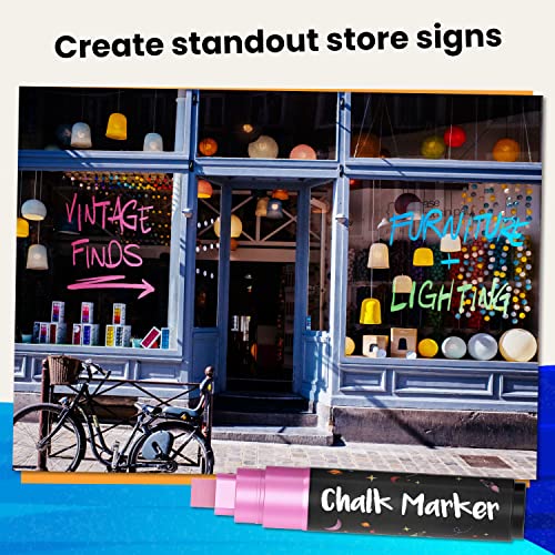 Chalkola 10mm Metallic Chalk Markers (10 Pack) Liquid Chalk Pens - For Blackboards, Chalkboard, Bistro Menu, Window - Wet Wipe Erasable Car Window Markers - 10mm 3-in-1 Wide Nib - Image 5