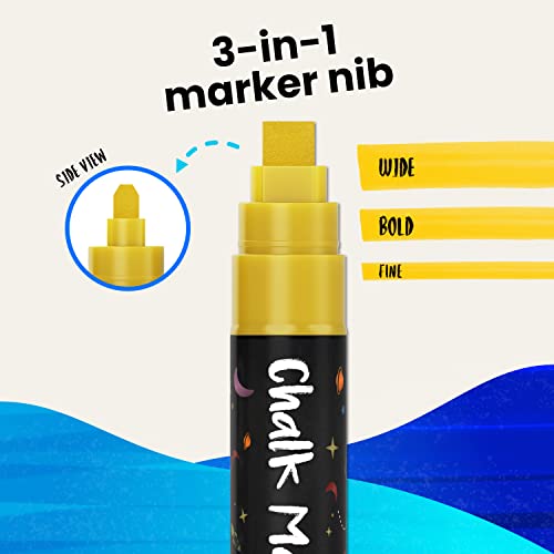 Chalkola 10mm Metallic Chalk Markers (10 Pack) Liquid Chalk Pens - For Blackboards, Chalkboard, Bistro Menu, Window - Wet Wipe Erasable Car Window Markers - 10mm 3-in-1 Wide Nib - Image 3