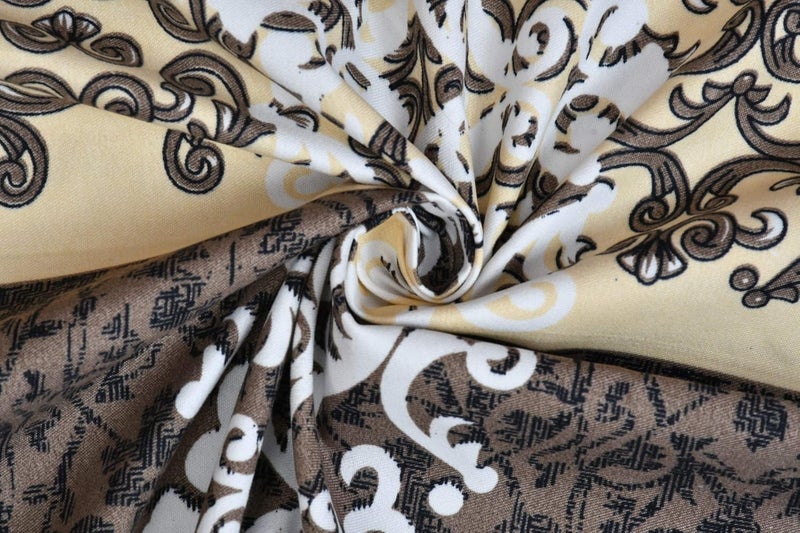 Castiqa Castiqa Microfiber Unique Patterns Diwan Set of Bedsheet 2 Bolsters and 5 Cushion Covers Beige and Brown Standard 8 Pieces Set  - Image 3