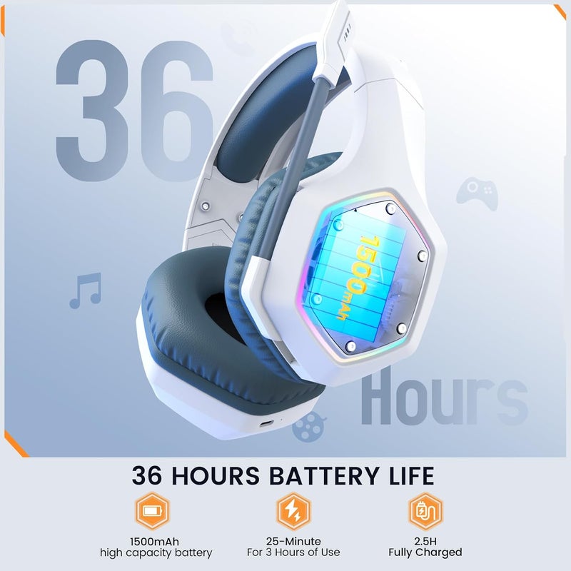 إكسا سماعة ألعاب لاسلكية E1000WT، سماعات ألعاب USB بتردد 2.4 جيجاهرتز مع ميكروفون للكمبيوتر الشخصي وPS5 وPS4 ونينتندو سويتش، سماعة رأس بصوت محيطي 7.1، ضوء RGB، تصميم مريح كهدية عيد ميلاد - Image 4