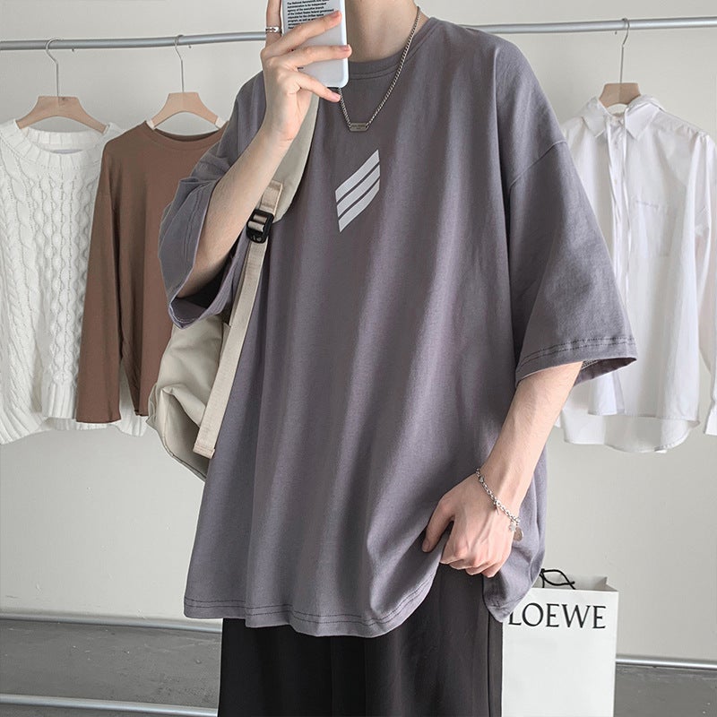 Short-Sleeved T-Shirt Men'S Trendy Brand Loose Korean Casual T-Shirt Hong Kong-Style Handsome Trendy Half-Sleeved Top - Image 4