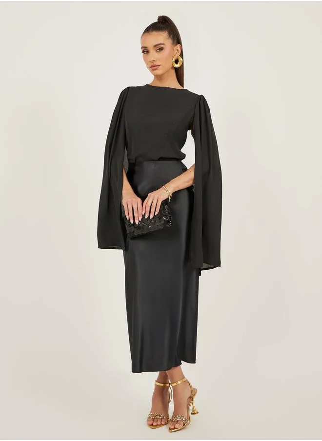 ستايلي Solid Round Neck Cape Sleeve Blouse