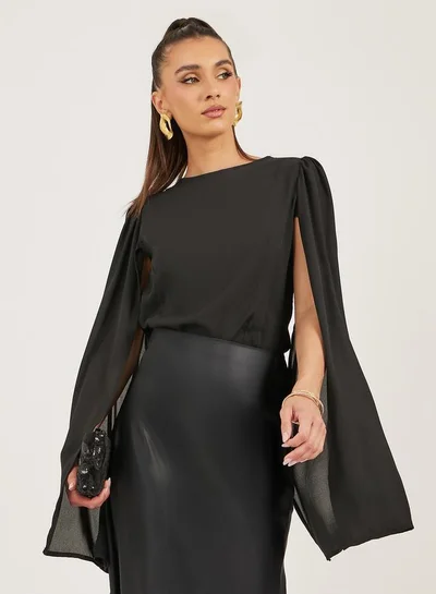 Styli Styli Solid Round Neck Cape Sleeve Blouse