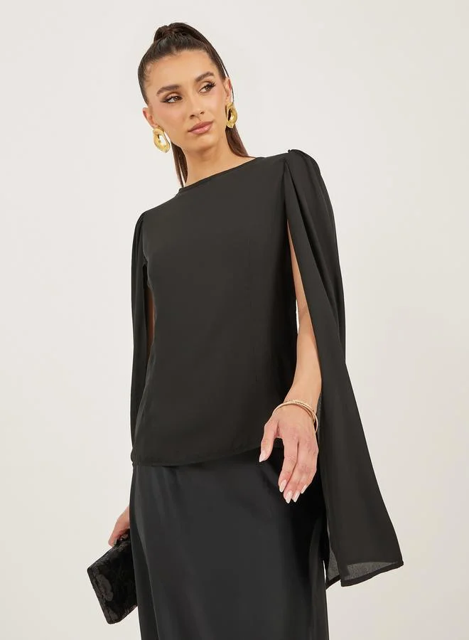 Styli Styli Solid Round Neck Cape Sleeve Blouse