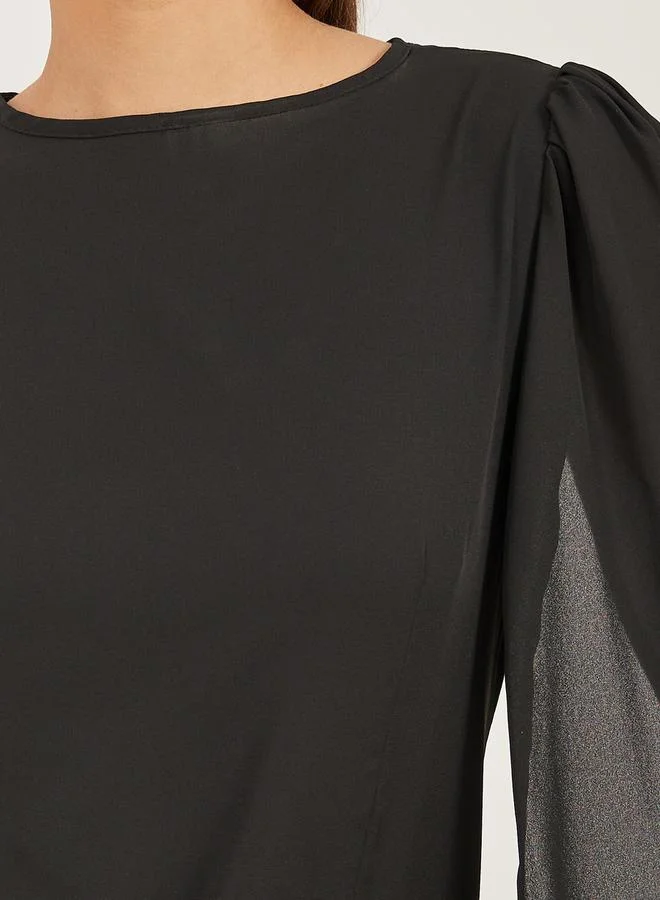 Styli Styli Solid Round Neck Cape Sleeve Blouse