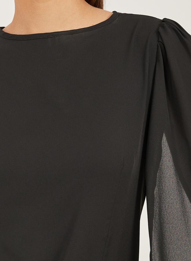 ستايلي بلوزة ستايلي بياقة مستديرة وأكمام كاب - Image 4