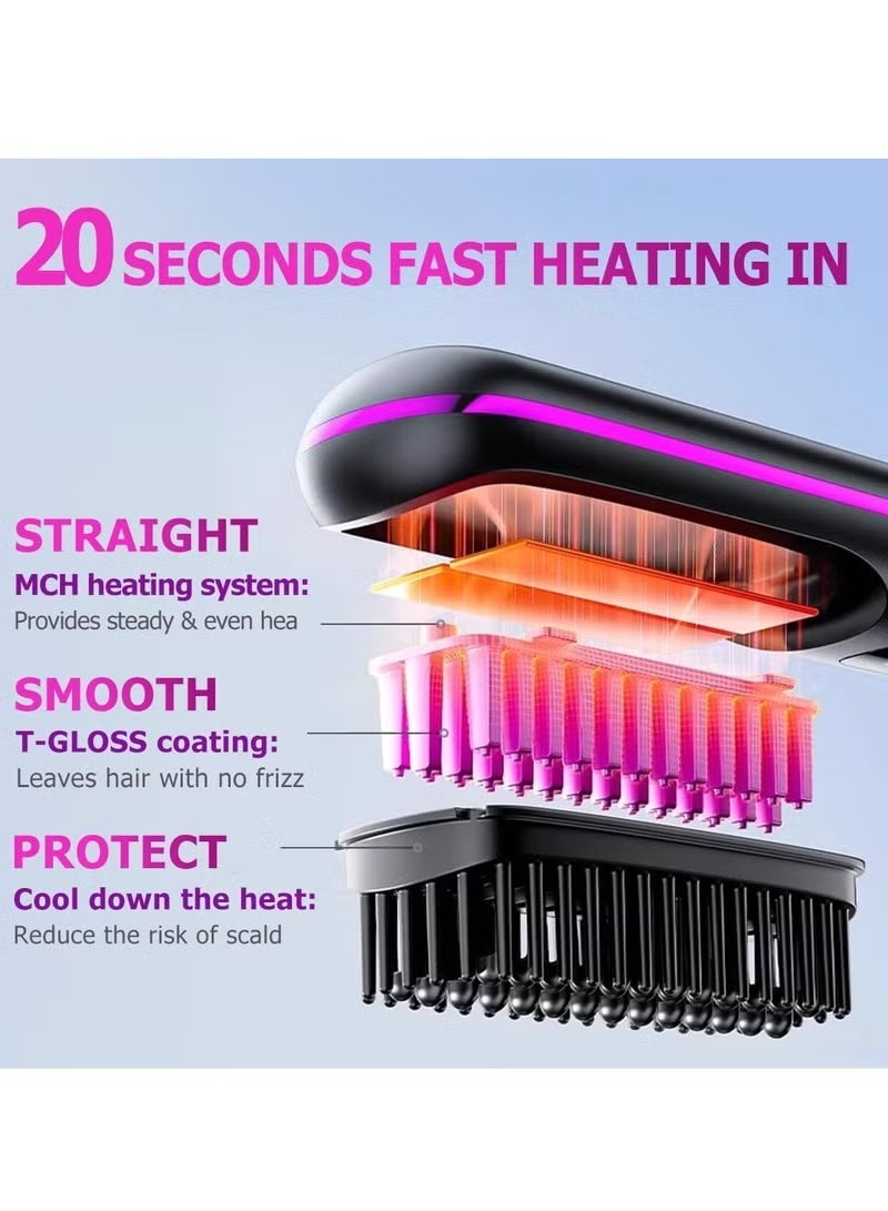 Portable Straightener Brush Comb, Rechargeable Straightener with LED Display , Anti-Scald Mini Hot Straightening Comb for Woman, Hair Fast Heating Cordless Mini Hair Tool for Travel (Purple) - Image 3