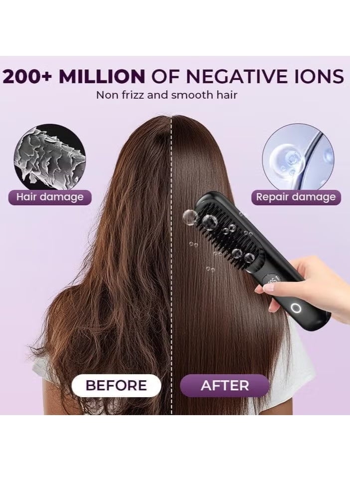 Portable Straightener Brush Comb, Rechargeable Straightener with LED Display , Anti-Scald Mini Hot Straightening Comb for Woman, Hair Fast Heating Cordless Mini Hair Tool for Travel (Purple) - Image 4