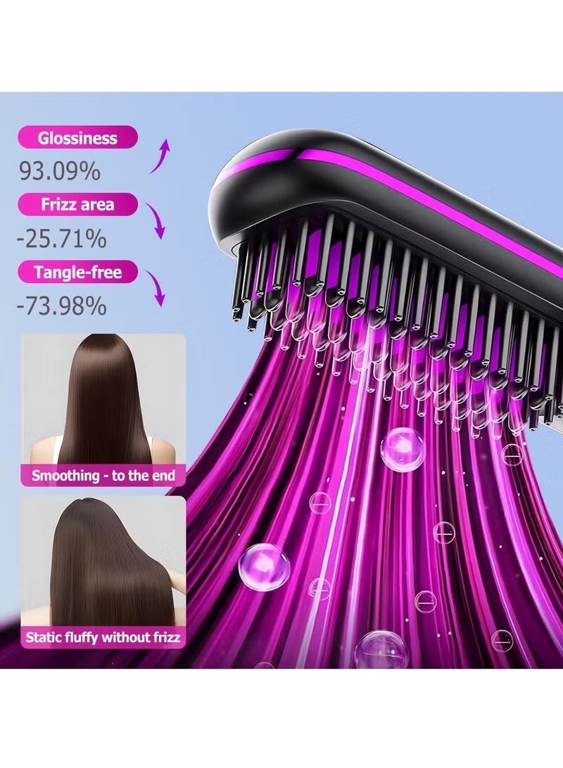 Portable Straightener Brush Comb, Rechargeable Straightener with LED Display , Anti-Scald Mini Hot Straightening Comb for Woman, Hair Fast Heating Cordless Mini Hair Tool for Travel (Purple) - Image 5
