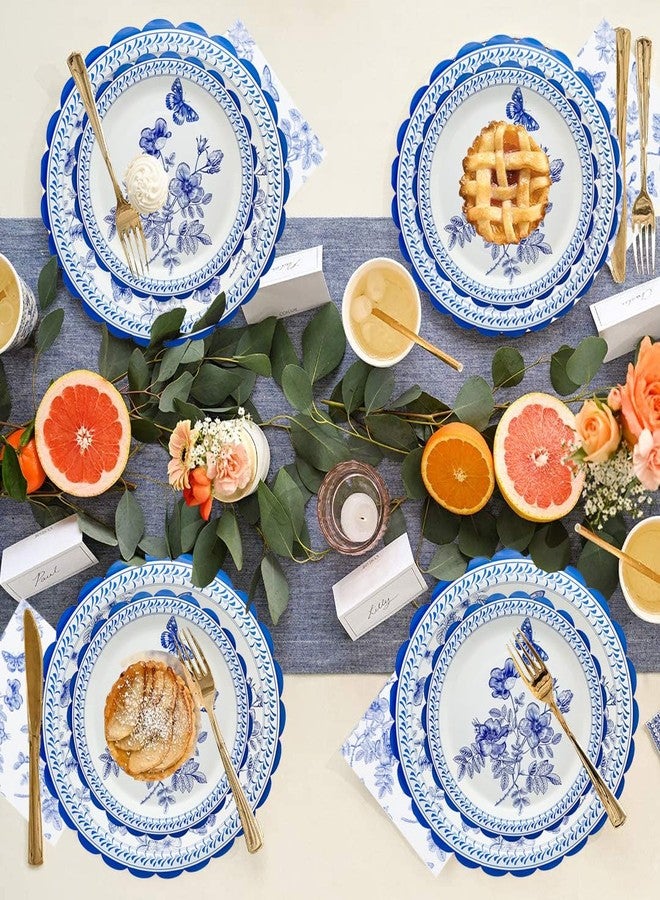HSPAIDYP 100Pcs Blue & White Plate Party Supplies 9" Blue and White Floral Scalloped Plates 7" BlueFloral Scalloped Plates for Bridal Shower Wedding Tea Floral Birthday Party Decor Serve 50 - Image 5