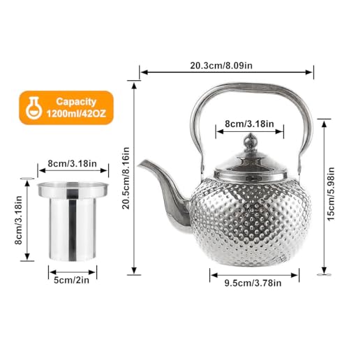 SANQIAHOME 1200ml teapot with Infuser stainless steel Water Boilers lifting handle Tea Maker Water Kettle for Induction/Gas silver - Image 3