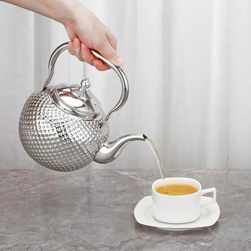SANQIAHOME 1200ml teapot with Infuser stainless steel Water Boilers lifting handle Tea Maker Water Kettle for Induction/Gas silver - Image 4