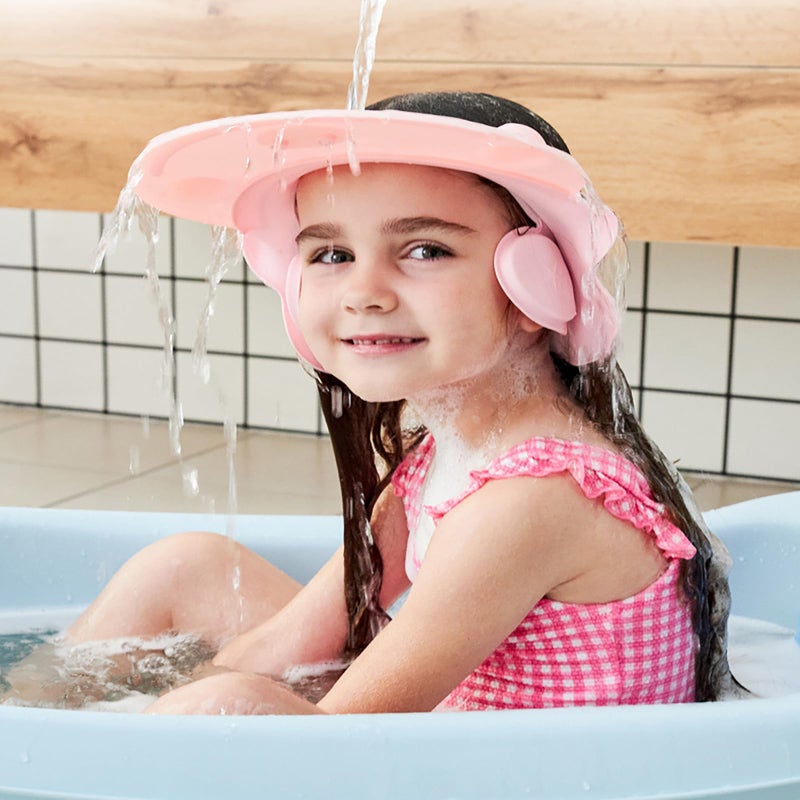 AMTOOCH Bath Cap wash Shower Shampoo Visor hat Prevent Water Entering The Eyes and Ears Adjustable Bathing tub Head Hair Rinser Shield Protection Kids Children Toddler Beach Baby Safety(pink) - Image 2