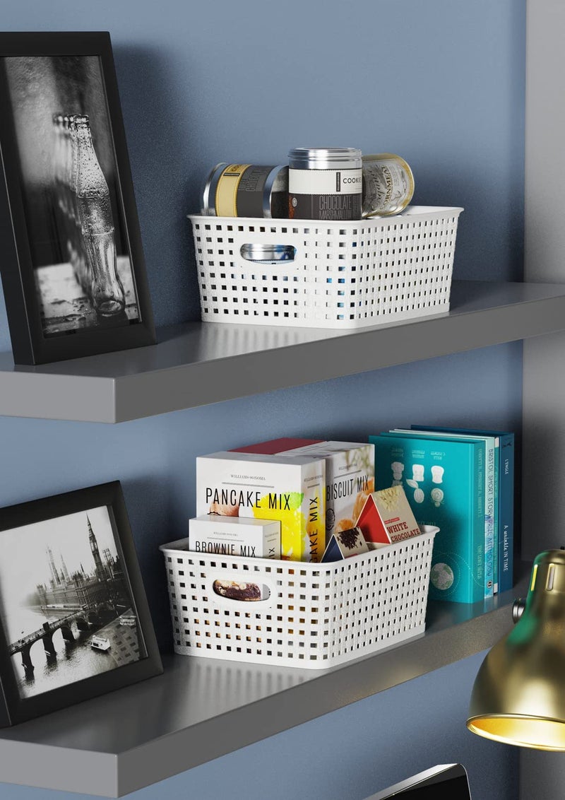 WYT Woven Plastic Storage Baskets, 6 Pack White Weave Bins Organizer, 10.1" x 7.55" x 4.1" - Image 5