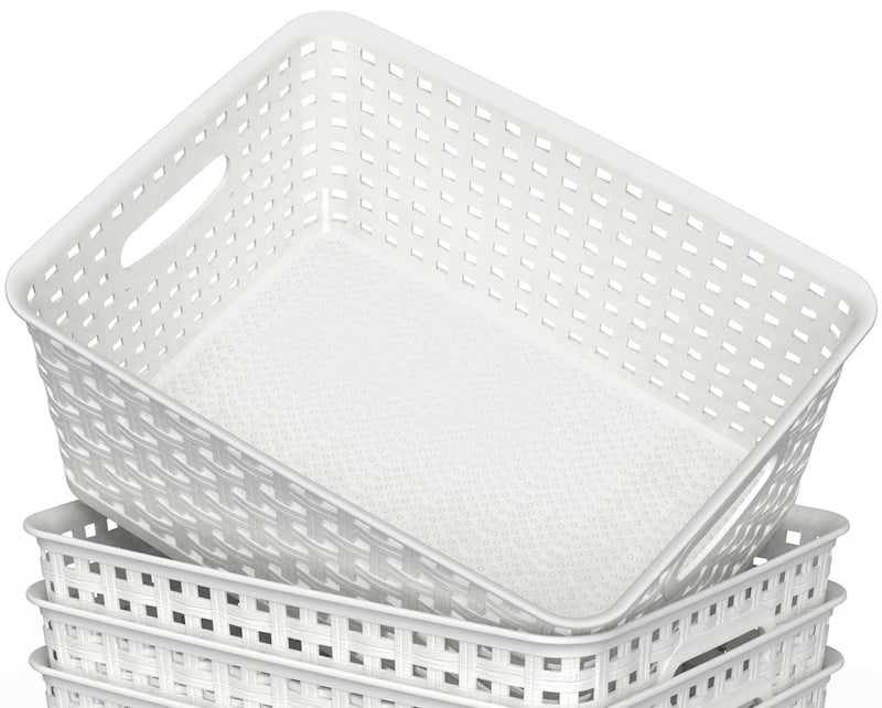WYT Woven Plastic Storage Baskets, 6 Pack White Weave Bins Organizer, 10.1" x 7.55" x 4.1" - Image 4