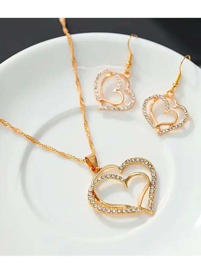 Goolsky 1 Pair Of Earrings + 1 Necklace French Romantic Style Jewelry Set Sparkling Heart Design Silvery Or Golden Make Your Call Gift For Her - Image 4