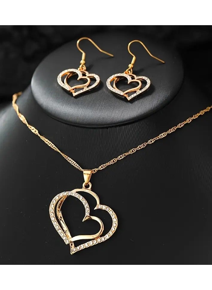 Goolsky 1 Pair Of Earrings + 1 Necklace French Romantic Style Jewelry Set Sparkling Heart Design Silvery Or Golden Make Your Call Gift For Her - Image 5