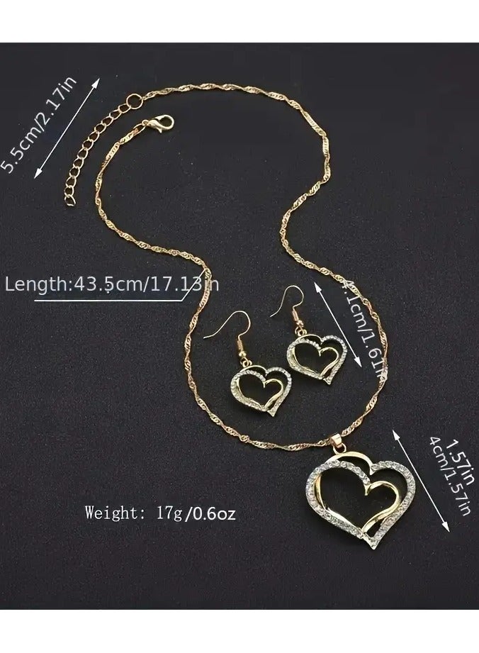 Goolsky 1 Pair Of Earrings + 1 Necklace French Romantic Style Jewelry Set Sparkling Heart Design Silvery Or Golden Make Your Call Gift For Her - Image 3