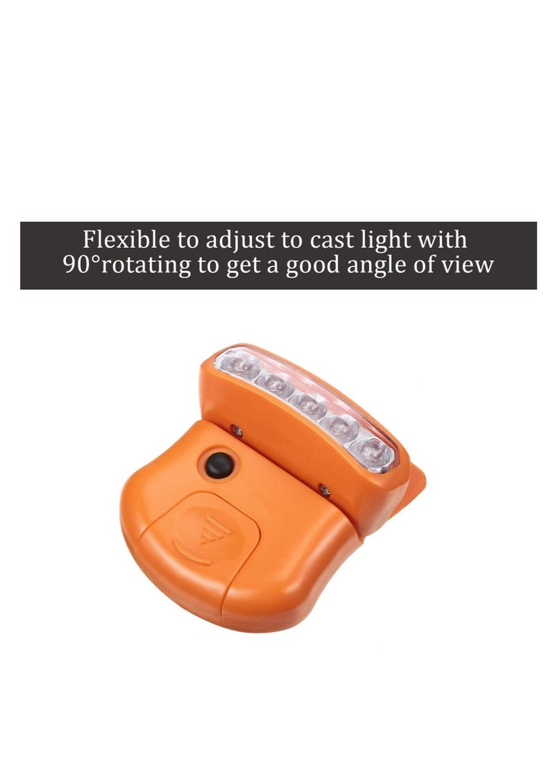 Y&D SYOSI 6 Pieces Ultra Bright Mini Hands Free 5 LED Clip on Cap Light - Rechargeable Waterproof Hat Flashlight Headlamp for Hunting Camping Running Fishing(Black, Orange) - Image 3