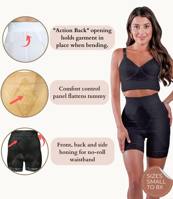 Rago 6206 - High Waist Long Leg Shaper | Made in USA | No Top Roll Waistband | Quality Material | Medium Control | Black 6XL/42 - Image 4
