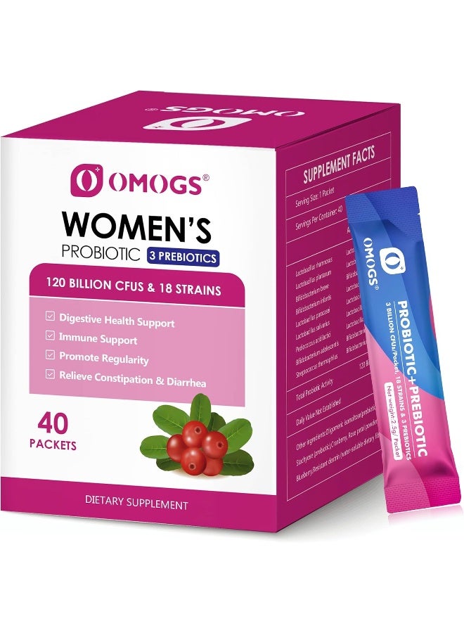 OMOGS Women's Probiotic, 120-Billion-CFUs, 18 Strains, with 3 Prebiotics and Cranberry Extract - Image 1