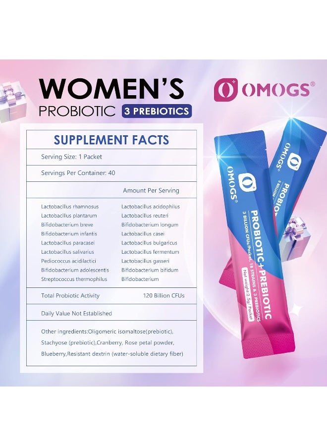 OMOGS Women's Probiotic, 120-Billion-CFUs, 18 Strains, with 3 Prebiotics and Cranberry Extract - Image 2