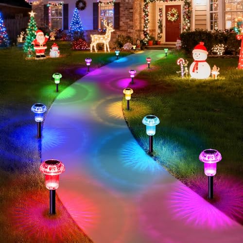 Priddop Solar Christmas Lights Outdoor Pathway Waterproof 8 Pack Color Changing LED Acrylic Mushroom Decorative Garden Lights for Yard Landscape Patio Outside Christmas Decorations Outdoor - Image 1