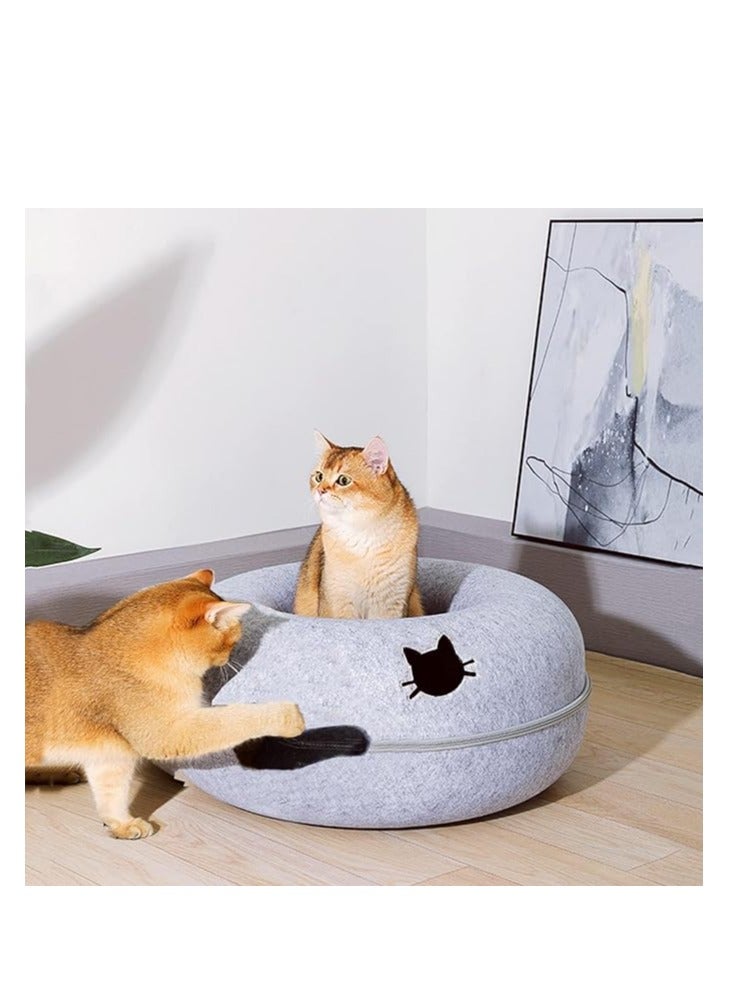Cool Baby Four Seasons Universal Felt Cat Nest Donut Tunnel with Detachable Washable Bed Warm Comfy Pet Sleeping Spot (Light Gray) - Image 3