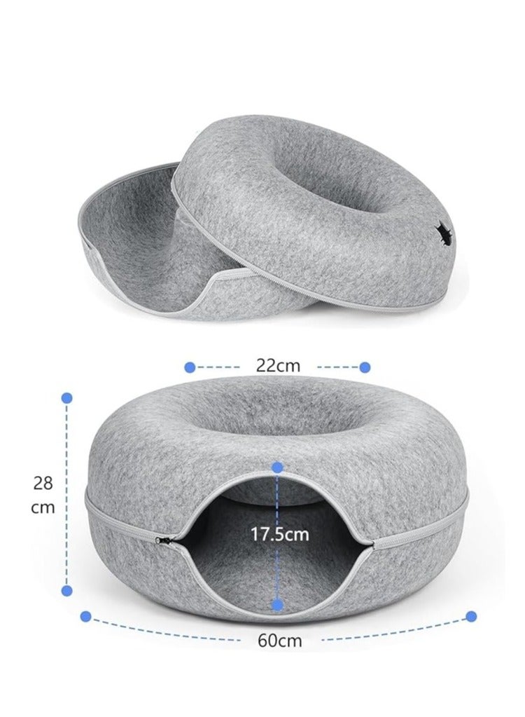 Cool Baby Four Seasons Universal Felt Cat Nest Donut Tunnel with Detachable Washable Bed Warm Comfy Pet Sleeping Spot (Light Gray) - Image 4