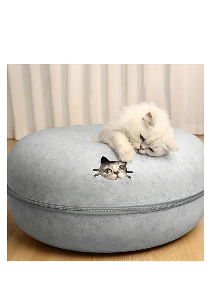 Cool Baby Four Seasons Universal Felt Cat Nest Donut Tunnel with Detachable Washable Bed Warm Comfy Pet Sleeping Spot (Light Gray) - Image 5