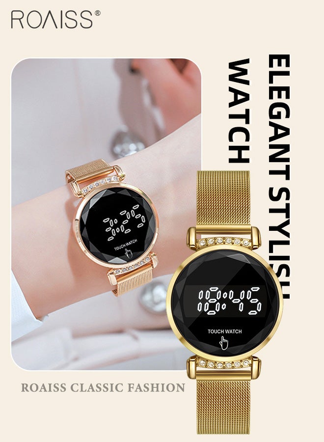 رويس ساعة إلكترونية للسيدات بشاشة لمس LED، بقرص دائري مع شاشة عرض رقمية، ساعة يد فاخرة متعددة الوظائف مقاومة للماء كهدية للنساء - Image 1
