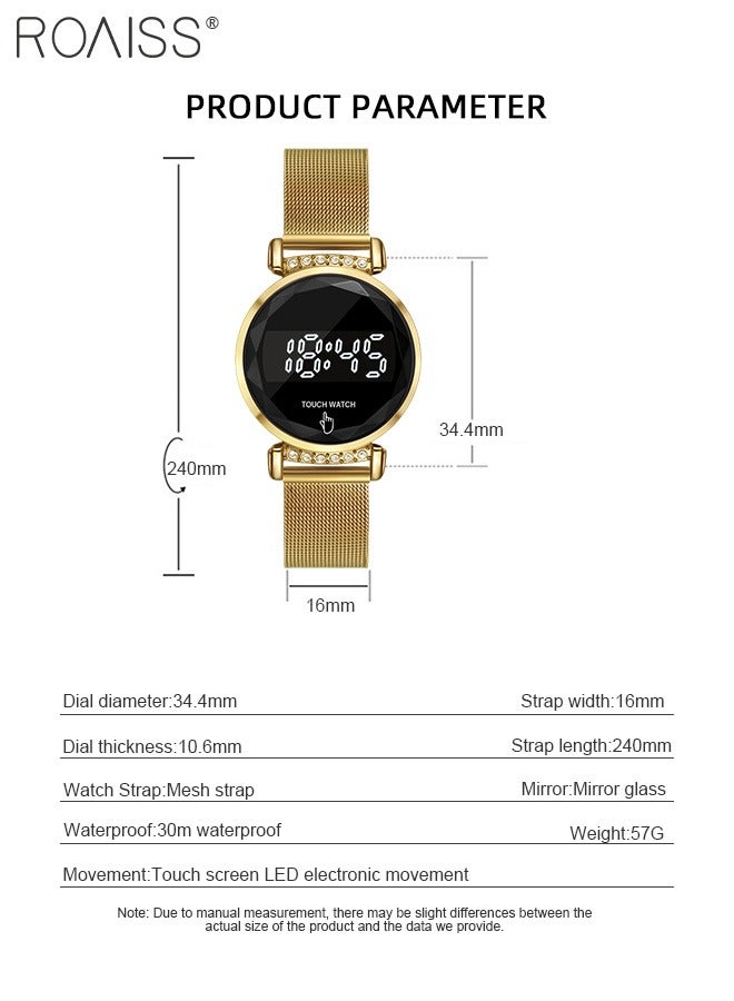 رويس ساعة إلكترونية للسيدات بشاشة لمس LED، بقرص دائري مع شاشة عرض رقمية، ساعة يد فاخرة متعددة الوظائف مقاومة للماء كهدية للنساء - Image 3