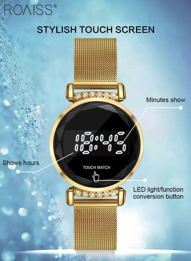 رويس ساعة إلكترونية للسيدات بشاشة لمس LED، بقرص دائري مع شاشة عرض رقمية، ساعة يد فاخرة متعددة الوظائف مقاومة للماء كهدية للنساء - Image 4