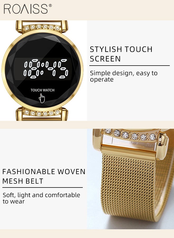رويس ساعة إلكترونية للسيدات بشاشة لمس LED، بقرص دائري مع شاشة عرض رقمية، ساعة يد فاخرة متعددة الوظائف مقاومة للماء كهدية للنساء - Image 5