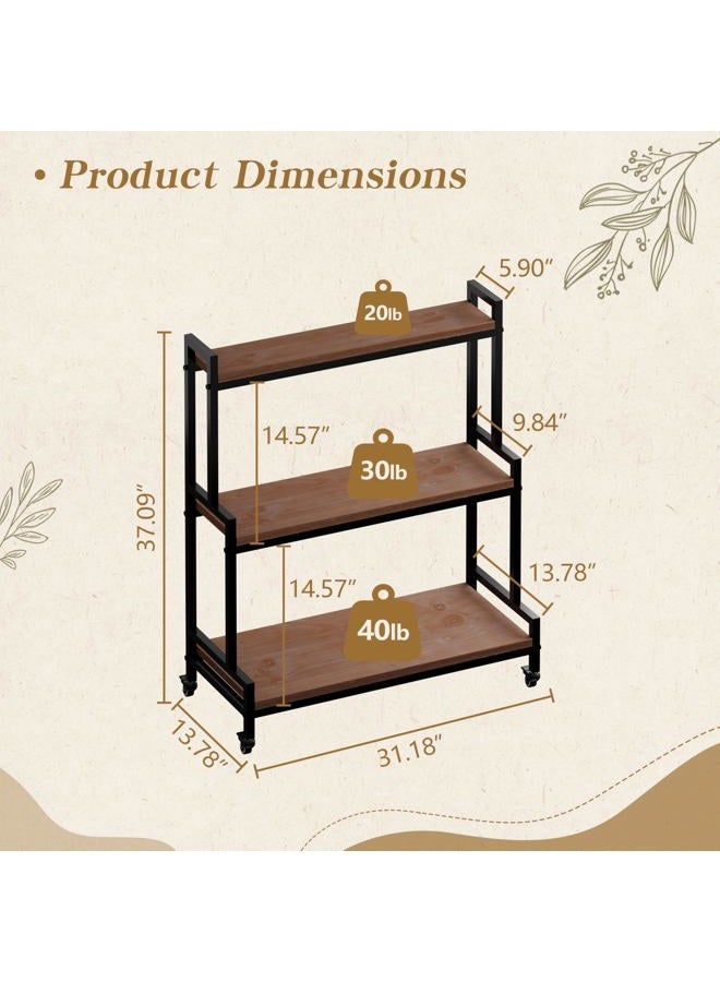 YCCO Rustic Plant Stand with Wheels, Rolling Plant Shelves Rack Indoor Outdoor,Metal Plant Stand with Solid Wood for Multiple Plants,Industrial Ladder Plant Flower Shelf for Garden,Living Room,Brown - Image 3