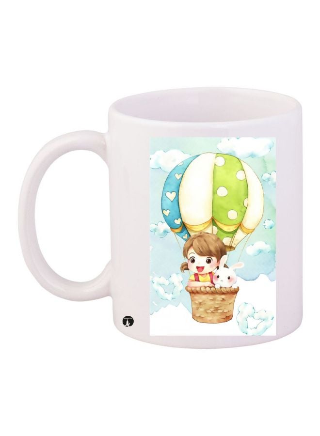 RYN Cartoon Printed Coffee Mug White/Green/Blue 11ounce