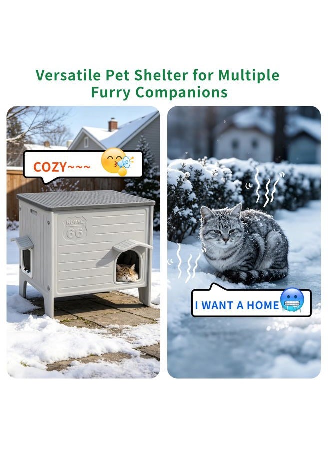 Rockever Insulated Outdoor Cat House, Waterproof Cat House for Outdoor Cats with Escape Door, Plastic Feral Cat House Outdoor Indoor, Spacious and Clean Easily (Grey,M) - Image 5