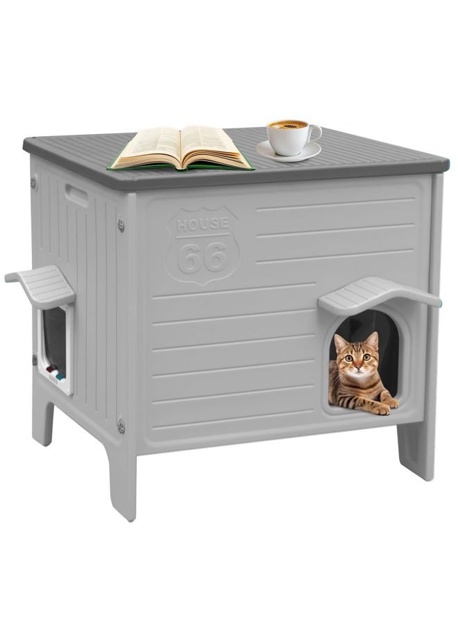 Rockever Insulated Outdoor Cat House, Waterproof Cat House for Outdoor Cats with Escape Door, Plastic Feral Cat House Outdoor Indoor, Spacious and Clean Easily (Grey,M) - Image 1