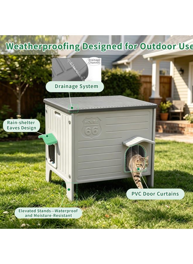 Rockever Insulated Outdoor Cat House, Waterproof Cat House for Outdoor Cats with Escape Door, Plastic Feral Cat House Outdoor Indoor, Spacious and Clean Easily (Grey,M) - Image 3