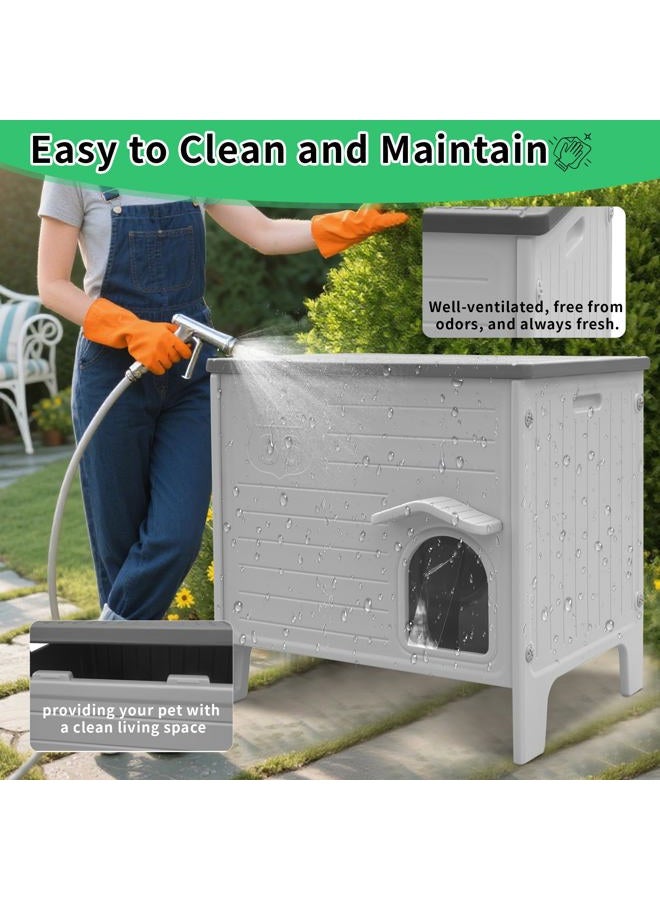 Rockever Insulated Outdoor Cat House, Waterproof Cat House for Outdoor Cats with Escape Door, Plastic Feral Cat House Outdoor Indoor, Spacious and Clean Easily (Grey,M) - Image 4