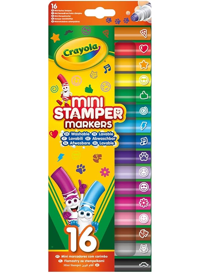 Crayola Set Of Mini Felt Tip Pens Markers With Washable Stamps X 16 Pcs - Image 2