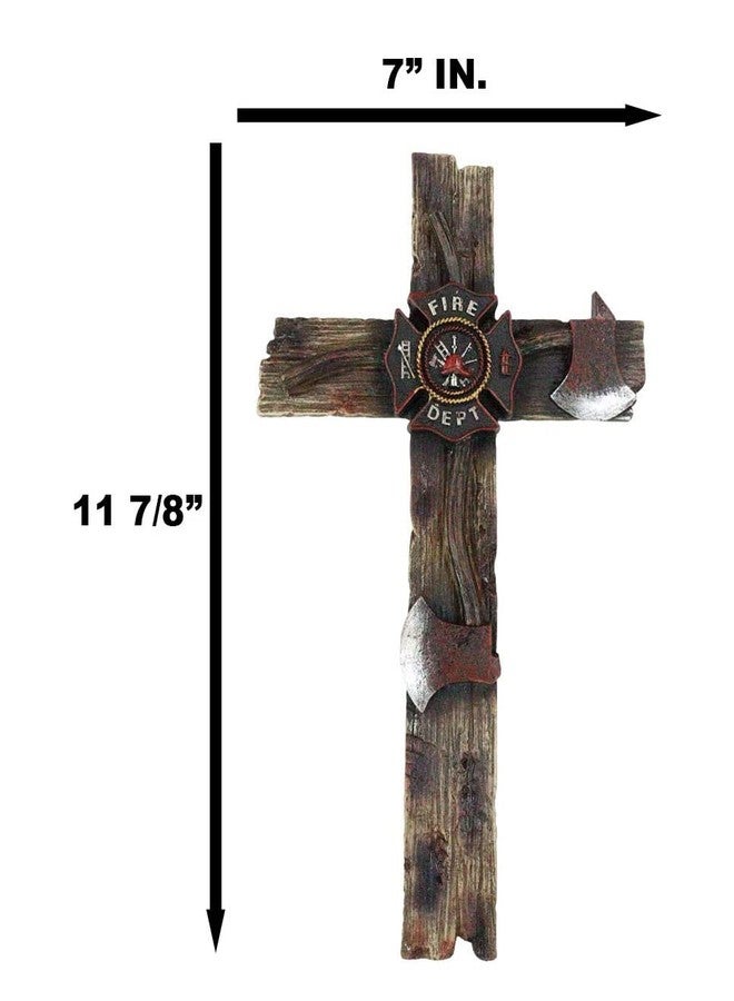 Ebros Gift 12" H Rustic Western Fire Department Maltese Emblem Badge and 2 Fireman Axes Faux Wood Planks Wall Cross Decor Plaque Crucifix Inspirational Christian Themed Accent Decorative Crosses - Image 3